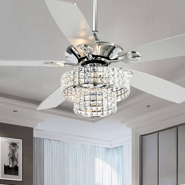 52 Inch Chrome 4-Light Crystal Shade Ceiling Fan 52 in Remote